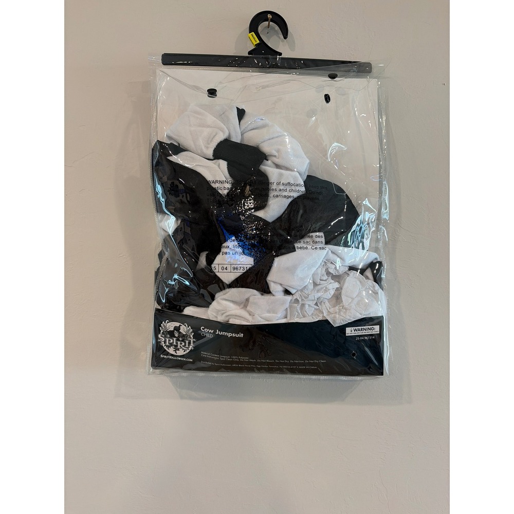 Spirit Halloween Cow Jumpsuit Costume Kids Medium 8-10 Black White Plush Hooded - Picture 3 of 6